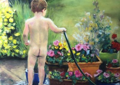 "Boy Watering Flowers" by Lesley Greenslade