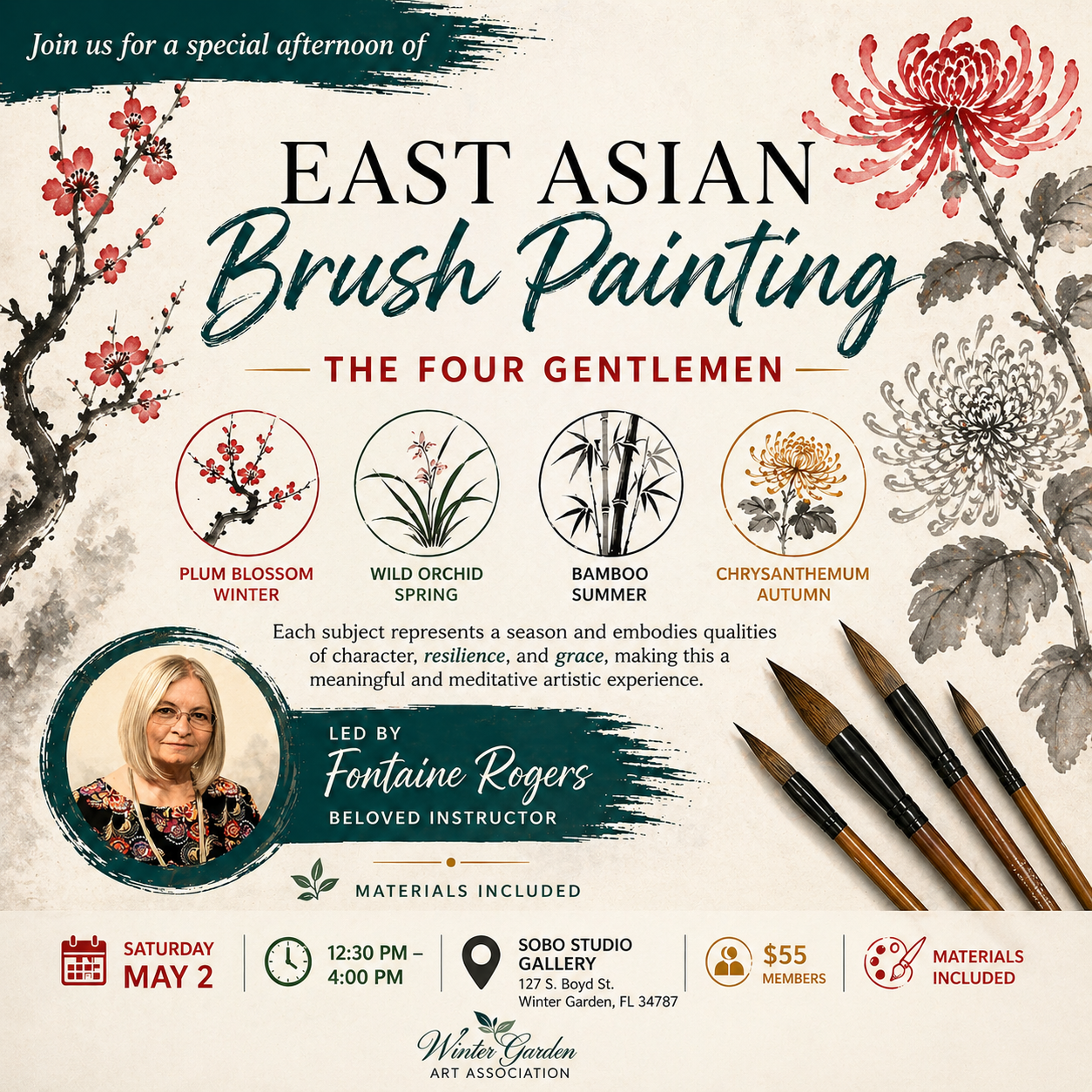 The Four Gentlemen: Plum Blossom, Wild Orchid, Bamboo & Chrysanthemum